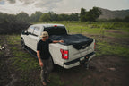 Sheltrd flexible truck bed cover on a Ford F-150 during rain and wet weather