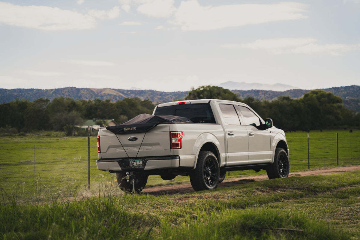 Sheltrd flexible truck bed cover installed on Ford F-150